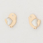 Load image into Gallery viewer, Kids Bird Diamond Earrings, Mother of Pearl Studs, 14k Solid Gold, Natural Diamonds, Gift For Toddlers/Girls, Ready To Ship, HRD Certified