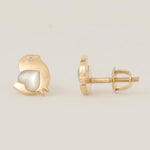 Load image into Gallery viewer, Kids Bird Diamond Earrings, Mother of Pearl Studs, 14k Solid Gold, Natural Diamonds, Gift For Toddlers/Girls, Ready To Ship, HRD Certified