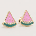 Load image into Gallery viewer, Kids Watermelon Diamond Earrings, 14k Solid Gold, Colorful Enamel Studs, Natural Diamonds, Gift for toddlers/girls/kids, Ready To Ship