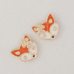 Load image into Gallery viewer, Fox  Diamond Kids Studs Earrings, 14k Solid Gold, Natural Diamonds, Enamel Animal Jewelry,  Everyday jewelry, Ready To Ship, HRD Certified