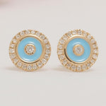 Load image into Gallery viewer, Evil Eye Diamond Kids Earrings, 14k Solid Gold Enamel Studs, Natural Diamond, Everyday jewelry, Gift for girl, Ready To Ship, HRD Certified