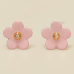 Load image into Gallery viewer, Diamond Flower Kids Earrings, Pink Enamel Floral Studs, 14k Solid Gold, Natural Diamonds, Gift for toddlers/girls/kids, Ready To Ship