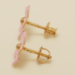 Load image into Gallery viewer, Diamond Flower Kids Earrings, Pink Enamel Floral Studs, 14k Solid Gold, Natural Diamonds, Gift for toddlers/girls/kids, Ready To Ship