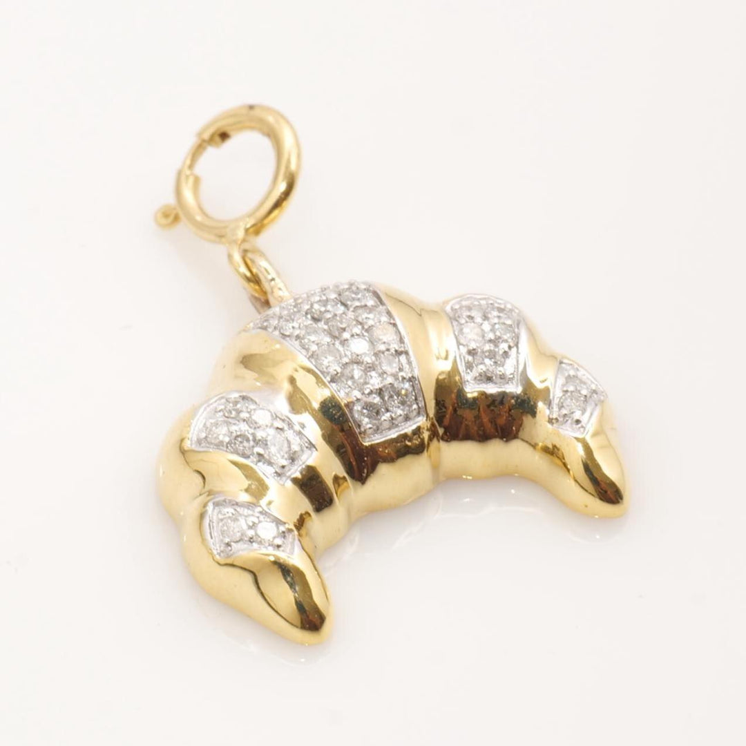 Croissant Diamond Charm, 14k Solid Gold, Natural Diamonds, Everyday Layering Jewelry, Two Tone French Food Jewelry, Minimalistic Pendant