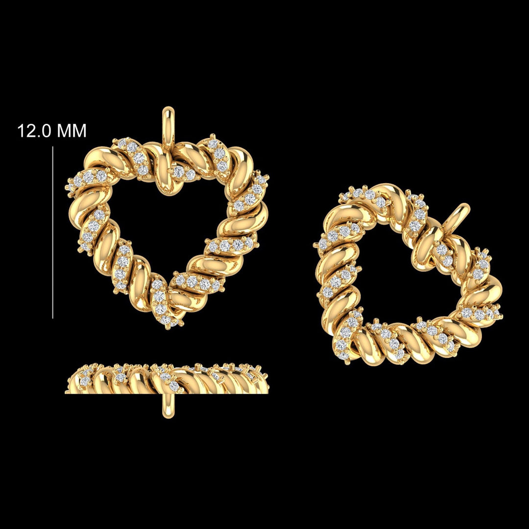 Heart Diamond Charm, 14k Solid Gold, Natural Diamonds, Everyday Staking Jewelry, Dual Tone Love Necklace, Twisted Statement Pendant