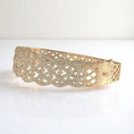 Load image into Gallery viewer, Broad Diamond Bangle Bracelet, 14k Solid Gold, Natural Diamonds, Wide Statement Jewelry, Cocktail Lattice Bracelet