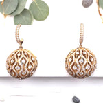 Load image into Gallery viewer, Orb Diamond Drop Earrings, 14K Solid Gold, Natural Diamonds, Wavy Dome Jewelry, Bridal Wedding Earrings, Statement Cocktail Earrings