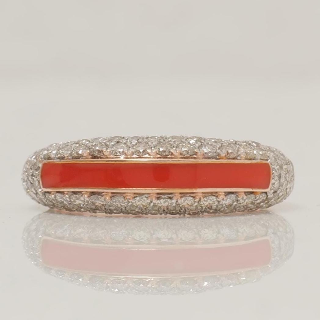 Colored Enamel Natural Diamond Ring: 14k Solid Gold Stackable Band, IGI Certified,  Ready To Ship