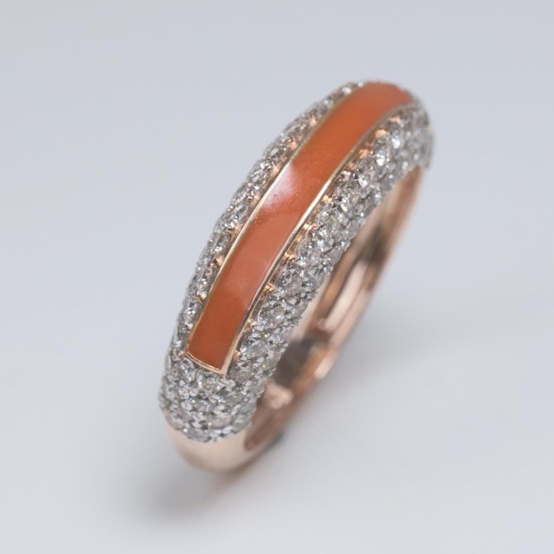 Colored Enamel Natural Diamond Ring: 14k Solid Gold Stackable Band, IGI Certified,  Ready To Ship