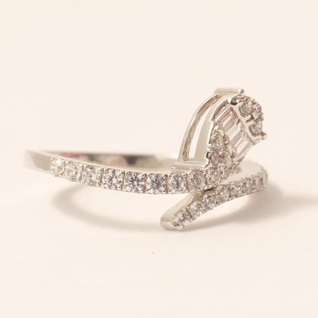 Leaves Diamond Ring, Split Shank, 14k Solid Gold, Natural Diamond, Round & Baguette Wrap Band, Statement Bypass Ring, Gift For Her