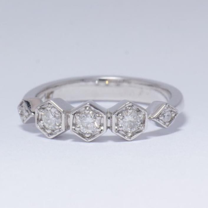 Hexagon Diamond Ring, 14k Solid Gold, Natural Diamonds, Geometric Band, Illusion Set, Modern Stacking Ring, Everyday Jewelry, Gift for Her