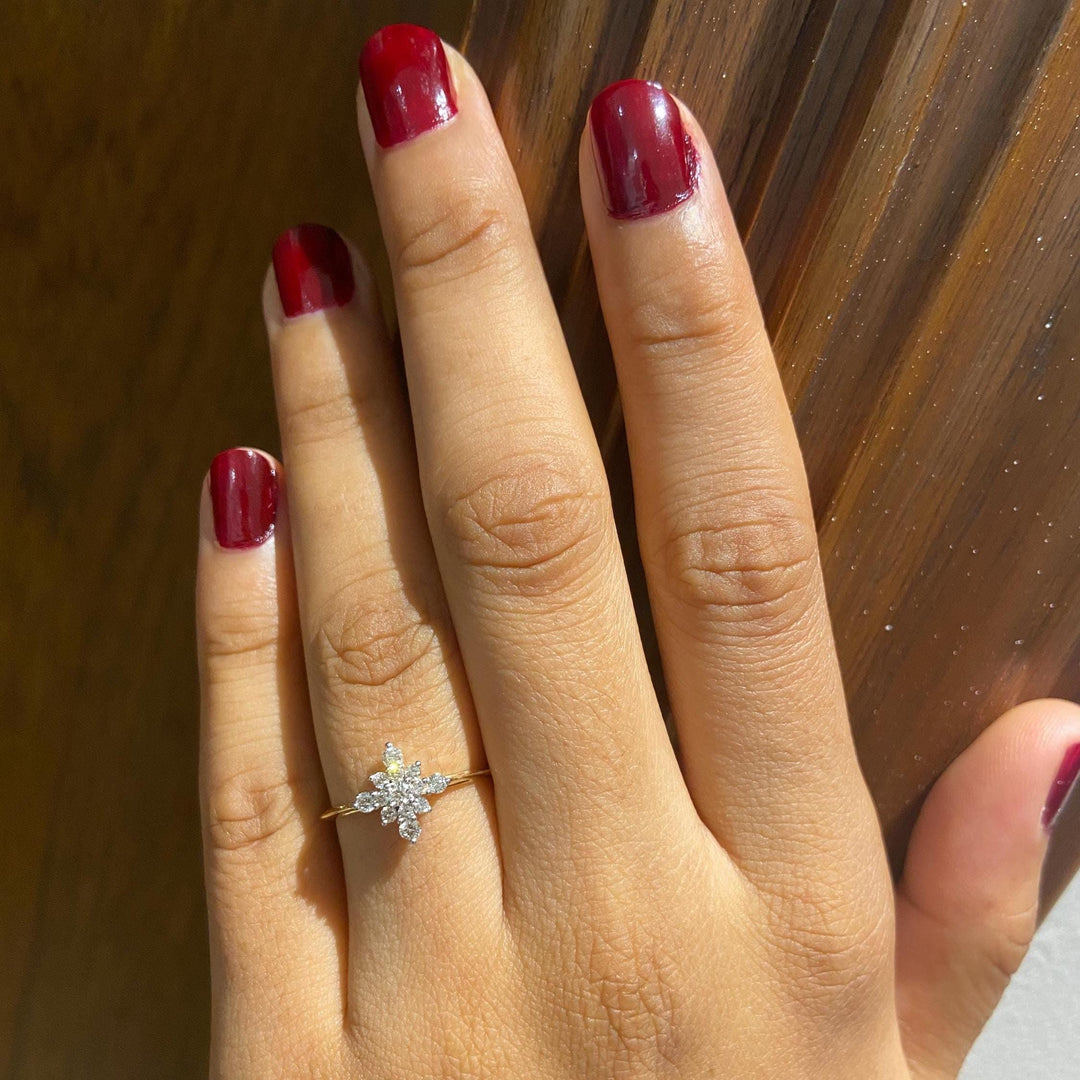 Snowflake Diamond Ring in 14k Solid Gold, Natural Diamonds, , Everyday Jewelry Gift For Her