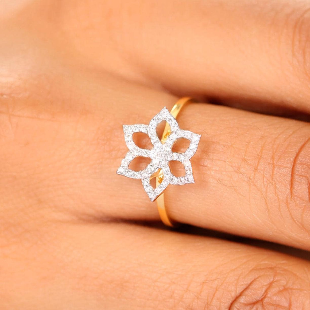Flower Diamond Ring, 14k Solid Gold, Natural Diamonds, , Everyday Floral Jewelry Gift For Her