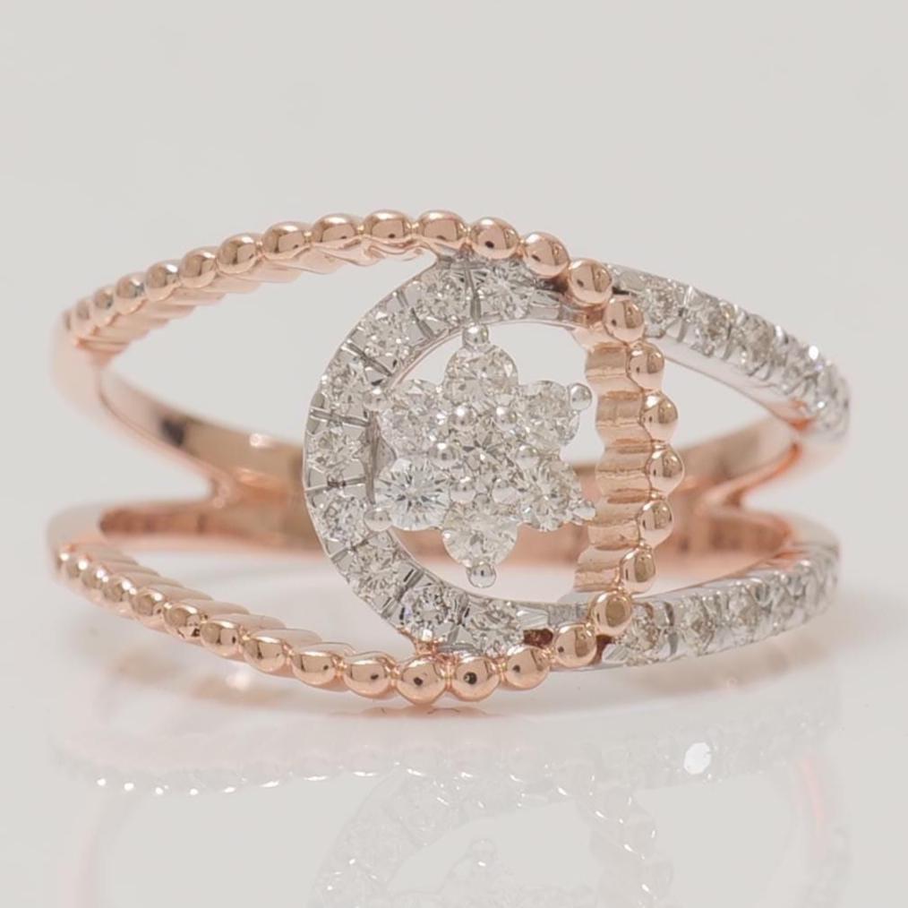 Floral Gold Diamond Ring, 14k Solid Gold, Natural Diamonds, Split Band Open Ring, Dual Tone Ring, Gift for Her