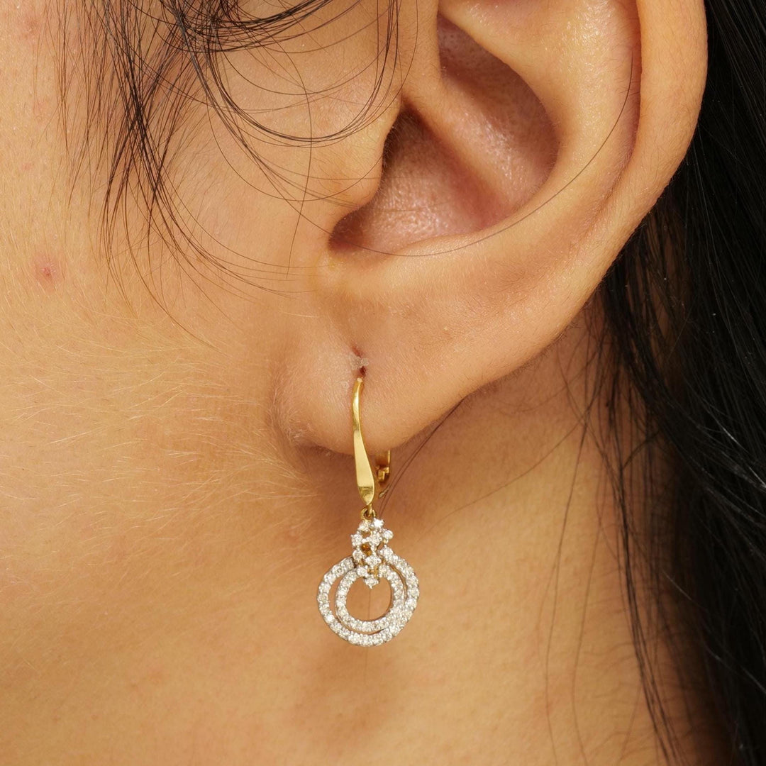 Circle Diamond Drop Huggie Earrings, 14k Solid Gold, Natural Diamonds, Statement Cocktail Earrings, Everyday Jewelry, Gift for Her