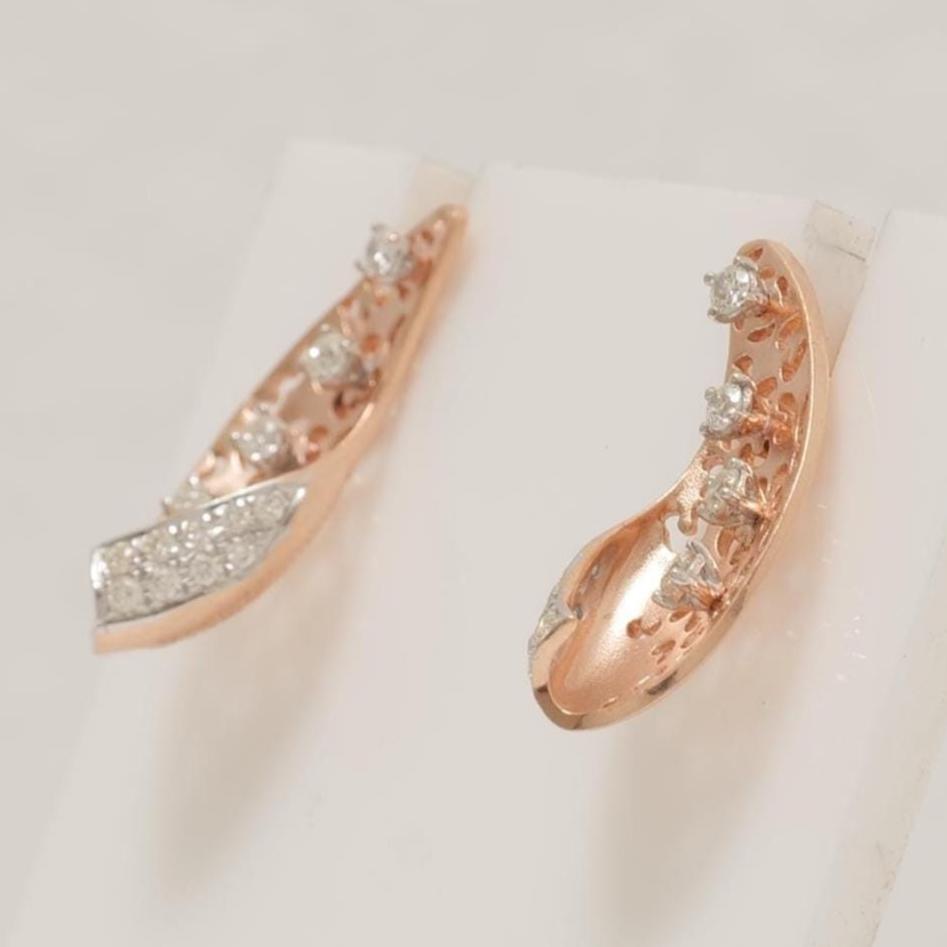 Floral Diamond Stud Earrings, 14k Solid Gold, Natural Diamonds, Filigree Curved Leaf, Swirl Statement Earrings, Gift for Her