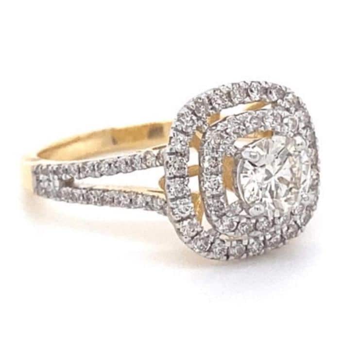 Halo Diamond Engagement Ring, Illusion Setting, 14K Solid Gold, Natural Diamonds, Statement Ring, Gift For Her