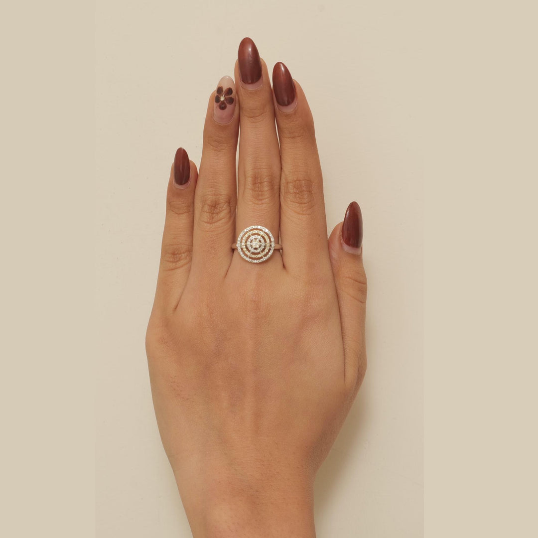 Round Cluster Diamond Ring, 14k Solid Gold, Natural Diamonds, Concentric Circle Cluster Ring, Two Toned Statement Jewelry, Gift For Her