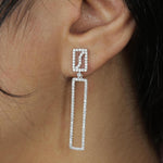 Load image into Gallery viewer, Rectangle Dangle Diamond Earrings, 14k Solid Gold, Long Drop Earrings, Natural Diamonds, Bridal Statement Jewelry, Gift For Her
