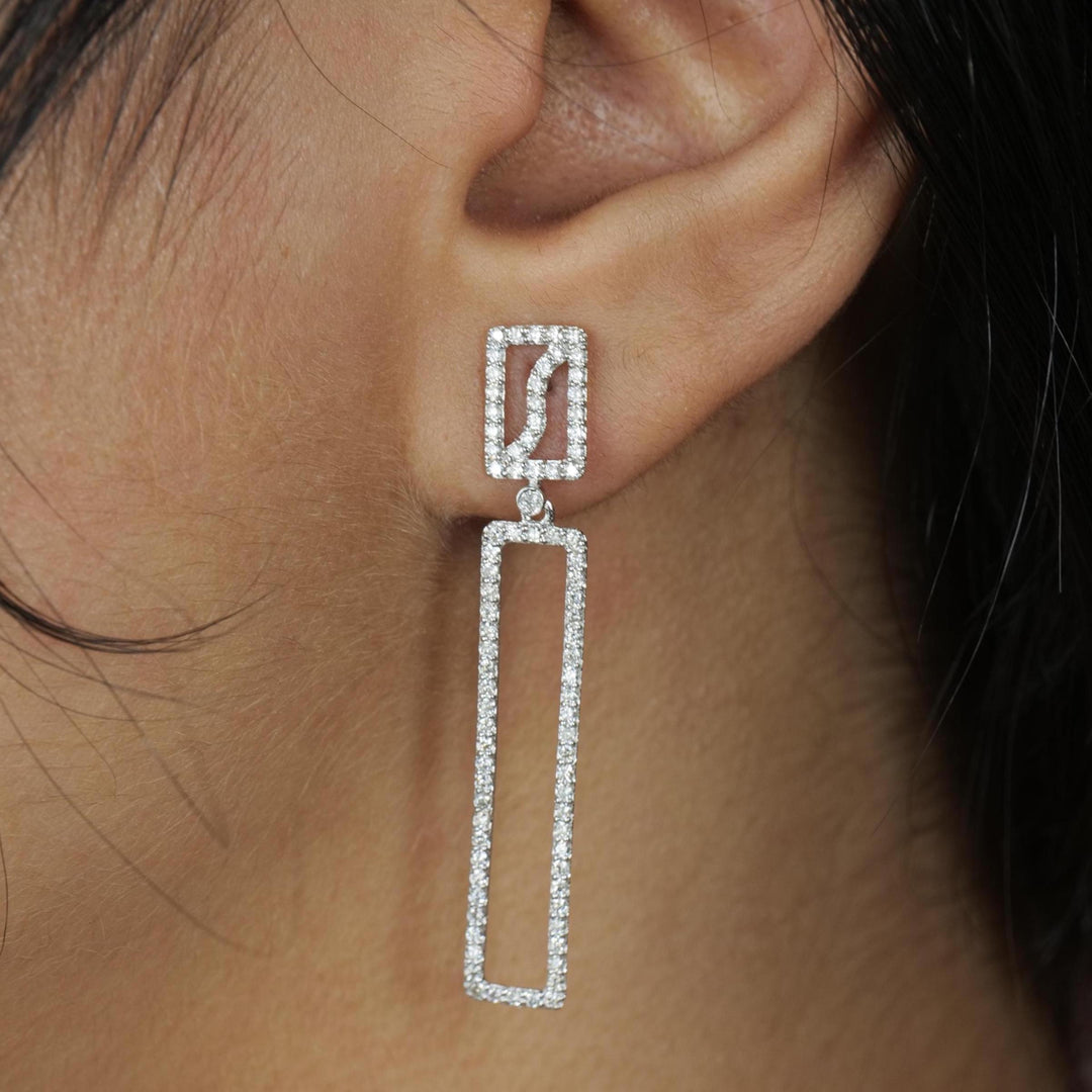 Rectangle Dangle Diamond Earrings, 14k Solid Gold, Long Drop Earrings, Natural Diamonds, Bridal Statement Jewelry, Gift For Her