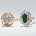 Load image into Gallery viewer, Hexagonal Open Cuff Diamond Ring, 14K Solid Gold, Natural Diamond, Geometric Cocktail Enamel Ring, Dual Tone Statement Jewelry, Gift For Her