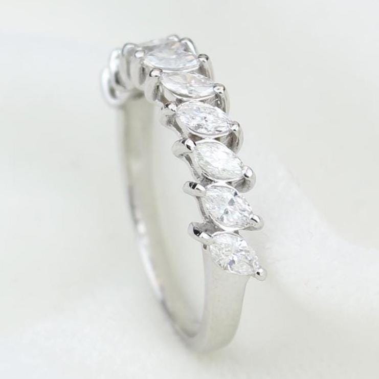 Marquise Diamonds Band Ring, 14k Solid Gold, Half Eternity Engagement Stack, Natural Diamonds, Statement Ring, Gift For Her