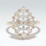 Load image into Gallery viewer, Baguette Starburst Natural Diamond Ring, 14k Solid Gold Snowflake Two-Toned Jewellery, Certified Jewelry