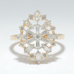 Load image into Gallery viewer, Baguette Starburst Diamond Ring, 14k Solid Gold, Natural Diamonds, Snowflake Statement Ring, Two Toned Ring, Cocktail Jewelry, Gift For Her