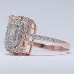 Load image into Gallery viewer, Baguettes and Round Illusion Natural Diamond Ring: 14k Solid Gold Geometric Halo Jewellery, Certified Jewelry