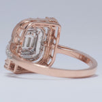 Load image into Gallery viewer, Baguettes and Round Illusion Natural Diamond Ring: 14k Solid Gold Geometric Halo Jewellery, Certified Jewelry