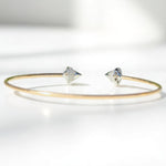 Load image into Gallery viewer, Cone End Natural Diamond Minimalistic Stacking Bracelet: 14K Solid Gold Dual Tone Geometric Open Cuff Jewellery, Certified Jewelry