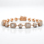 Load image into Gallery viewer, Halo Set Diamond Tennis Bracelet, 14k Solid Gold, Natural Diamonds, Illusion Two Toned Bracelet, Stackable Minimalistic Jewelry