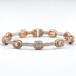 Load image into Gallery viewer, Emerald Cut Halo Natural Diamond Bangle Bracelet: 14k Solid Gold Two Toned Illusion Bridal Jewellery, Certified Jewelry