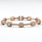 Load image into Gallery viewer, Emerald Cut Halo Diamond Bangle Bracelet, 14k Solid Gold, Natural Diamonds, Two Toned Illusion Setting Bracelet, Stackable Bridal Bracelet