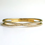 Load image into Gallery viewer, Crossover Wide Natural Diamond Bracelet: 14k Solid Gold Stackable Statement Bangle Jewellery, Certified Jewelry