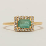 Load image into Gallery viewer, Halo Emerald Diamond Ring, Gemstone Engagement Ring, 14K Solid Gold, Natural Diamond,  Bridal Promise Ring, Minimalist Jewelry, Gift For Her