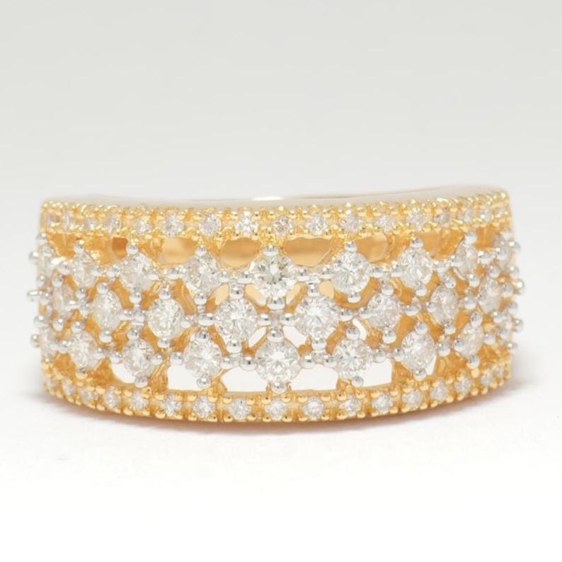 Diamond Wedding Band Ring, 14K Solid Gold, Eternity Lace Band, Natural Diamonds, Wide Filigree Statement Ring, Bridal Jewelry, Gift For Her