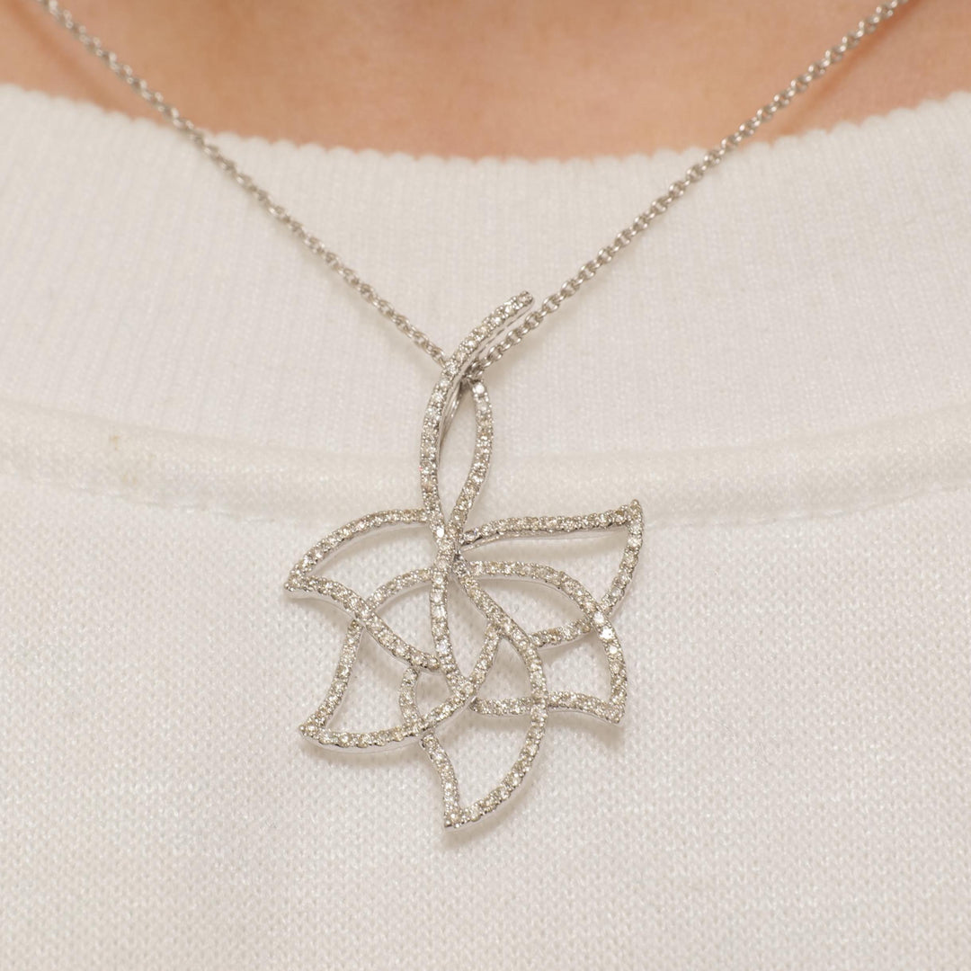 Floral Diamond Pendant, 14k Solid Gold, Natural Diamond, Openwork Chain Necklace , Stackable Leaf Pendant, Minimalist Jewelry, Gift for Her