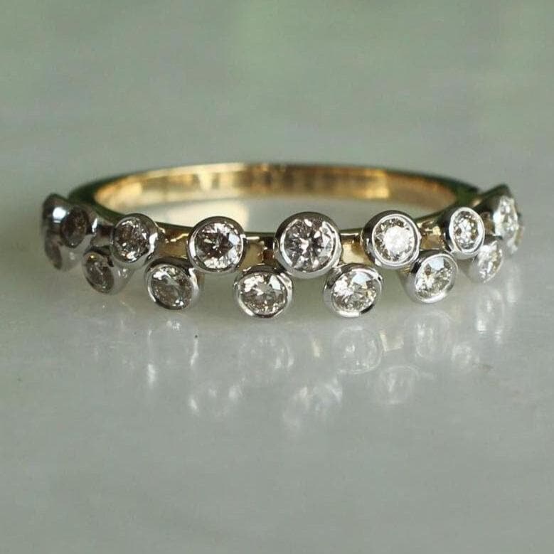 Half Eternity Diamond Band Ring, 14K Solid Gold, Natural Diamonds, Bezel Setting, Gift For Her