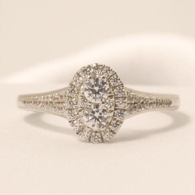 Oval Halo Diamond  Ring, 14k Solid Gold, Natural Diamonds, Engagement Bridal Ring, Cluster Statement Promise Ring, Gift For Her