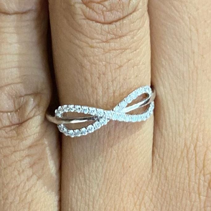 Criss Cross Infinity Diamond Ring, 14k Solid Gold, Natural Diamonds, Everyday Stackable Jewelry, Gift For Her