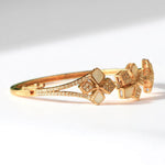 Load image into Gallery viewer, Floral Cluster Natural Diamond Bracelet: 14k Solid Gold Mother Of Pearl Statement Bangle Jewellery, Certified Jewelry