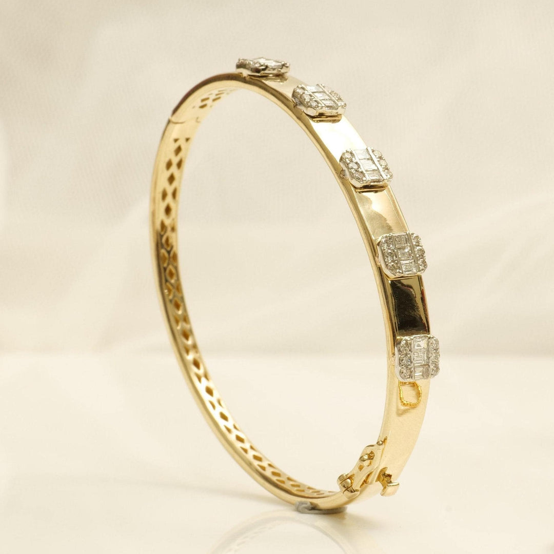 Bar Diamond Bangle Bracelet, 14k Solid Gold, Natural Diamonds, Baguette Illusion Set Cuff, Geometric Cluster Statement Bracelet