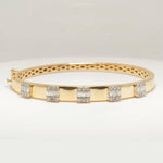 Load image into Gallery viewer, Bar Diamond Bangle Bracelet, 14k Solid Gold, Natural Diamonds, Baguette Illusion Set Cuff, Geometric Cluster Statement Bracelet