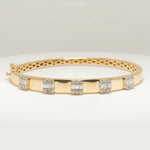 Load image into Gallery viewer, Bar Cluster Natural Diamond Bangle Bracelet, 14k Solid Gold Illusion Geometric Cuff Jewellery, Certified Jewelry