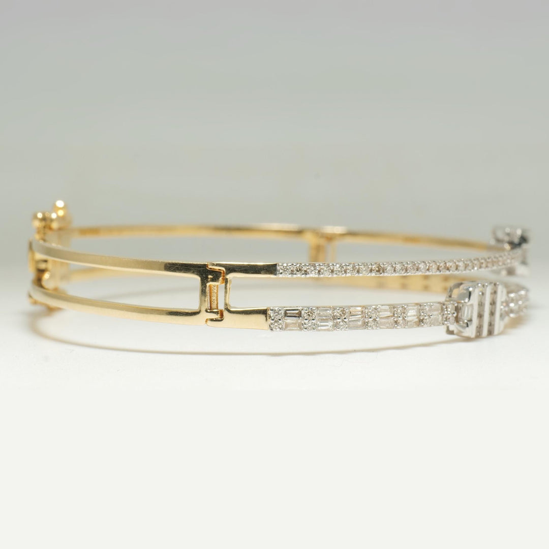 Baguette & Round Diamond Cuff Bracelet, 14k Solid Gold, Natural Diamonds, Cluster Illusion Bracelet, Statement Jewelry, Stackable Bangle