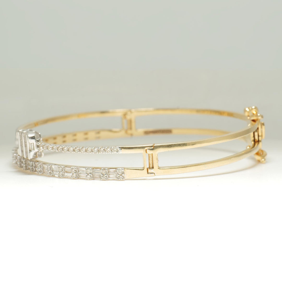 Baguette & Round Diamond Cuff Bracelet, 14k Solid Gold, Natural Diamonds, Cluster Illusion Bracelet, Statement Jewelry, Stackable Bangle