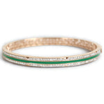 Load image into Gallery viewer, Green Enamel Natural Diamond Bangle Bracelet: 14k Solid Gold Stackable Cuff Jewellery, Certified Jewelry