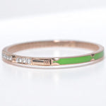 Load image into Gallery viewer, Green Enamel Diamond Bracelet, 14k Solid Gold, Natural Diamonds, Sleek Stackable Bangle, Statement Minimalistic Jewelry