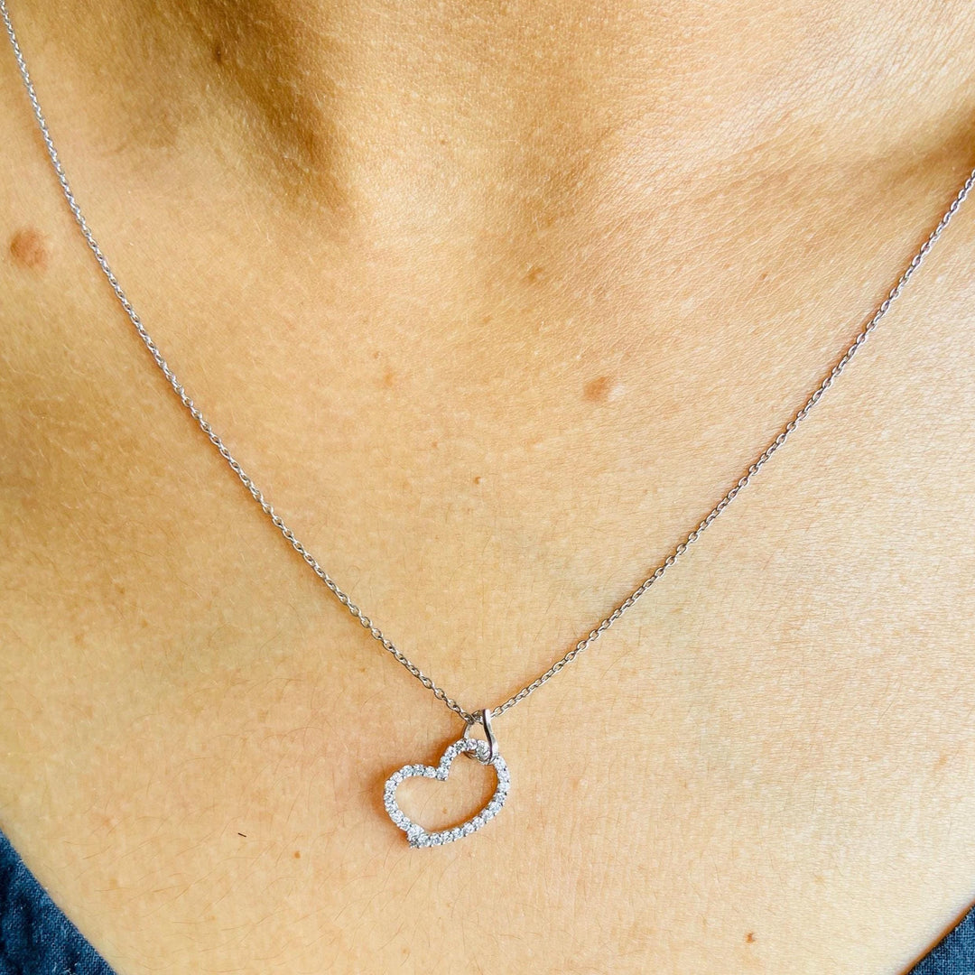 Diamond Heart Pendant Necklace, 14k Solid Gold, Natural Diamonds, Everyday Stackable Jewelry, Minimalist Stacking Pendant